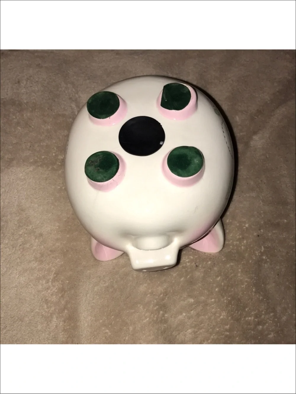 Ceramic White Piggy Bank with Pink Accents and Butterfly Design